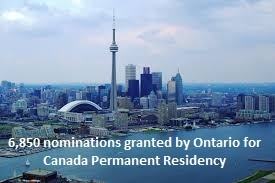 6,850 nominations granted by Ontario for Canada Permanent Residency